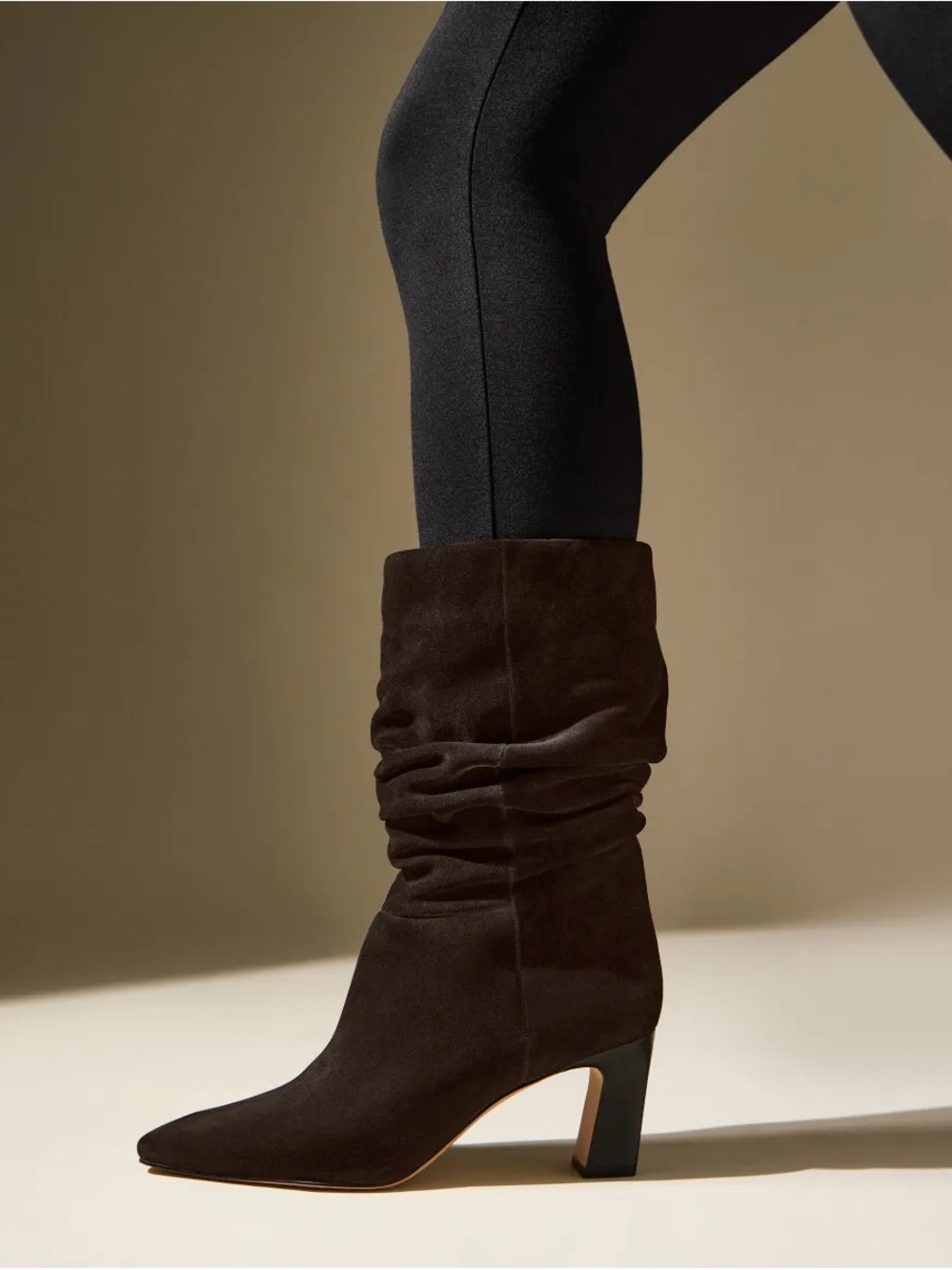 Vince Camuto Dark Brown Suede Slouchy Mid-Heel Boots